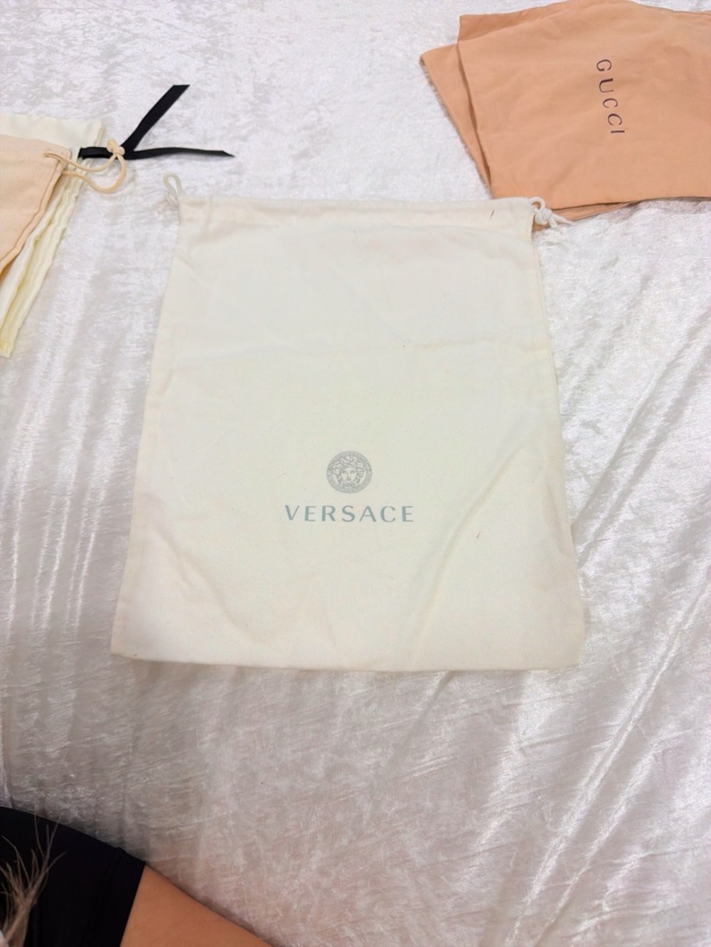 Versace Cream Drawstring Pouch with Medusa Logo